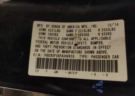 2015 Honda Accord Sport from USA, damaged, VIN 1HGCR2F56FA046616